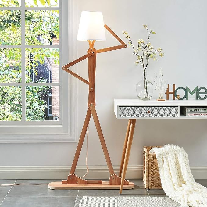 Cool Corner Reading Tall Wood Floor Lamp, LED Bulb Included, Ash | Gift Ideas for Living Room, Bedroom, Kids Room Bedside, Office, Decorative Arc Standing Lighting, Creative Swing Arm