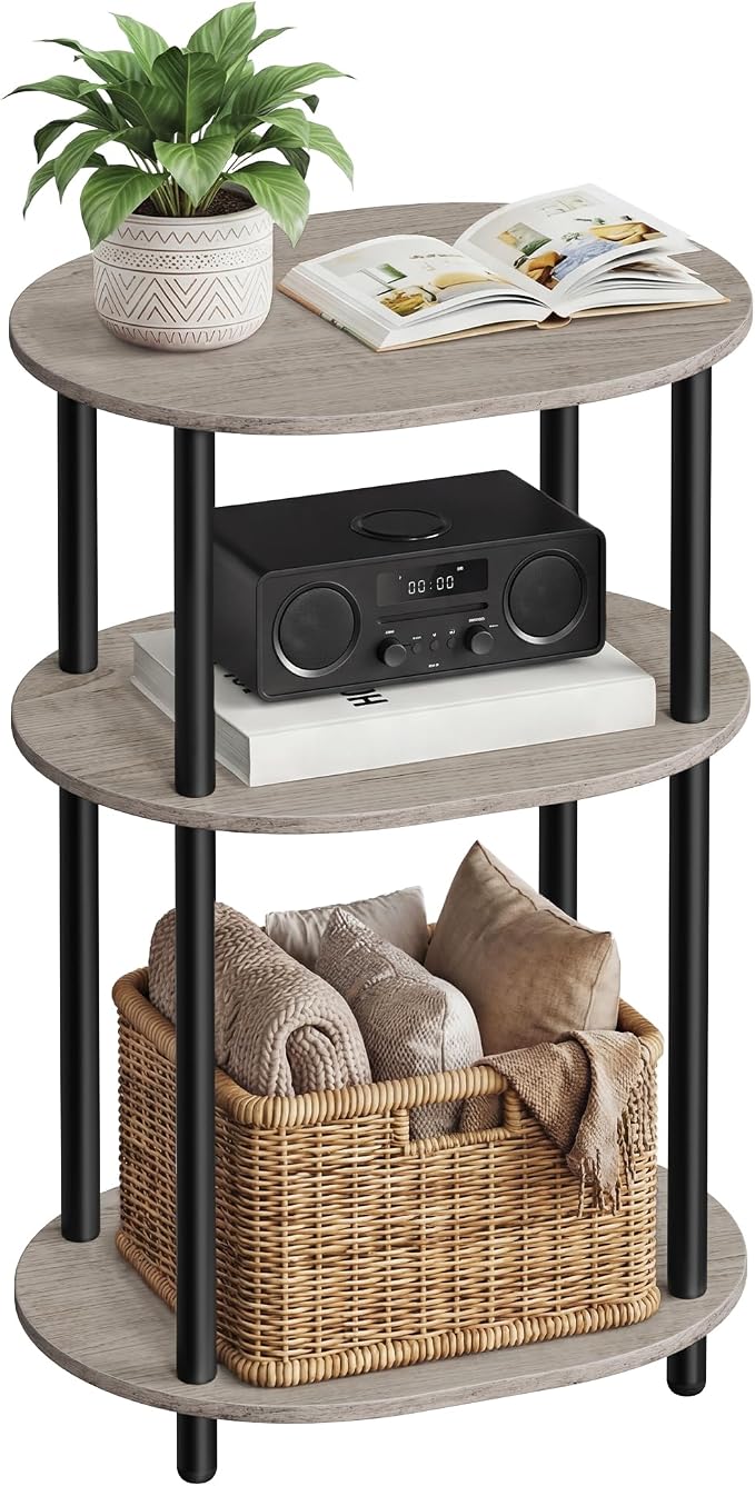 VASAGLE Side Table, Small End Table, Tall Nightstand, Steel Frame | For Living Room, Bedroom, Office, Bathroom, Heather Greige and Ink Black ULET288L101