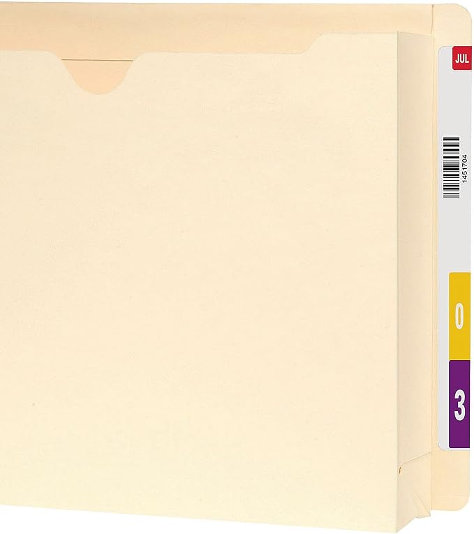 Smead End Tab Expanding File Jacket, Reinforced Straight-Cut Tab, 2" Expansion, Letter Size, Manila, Paper, 25 per Box (76910)