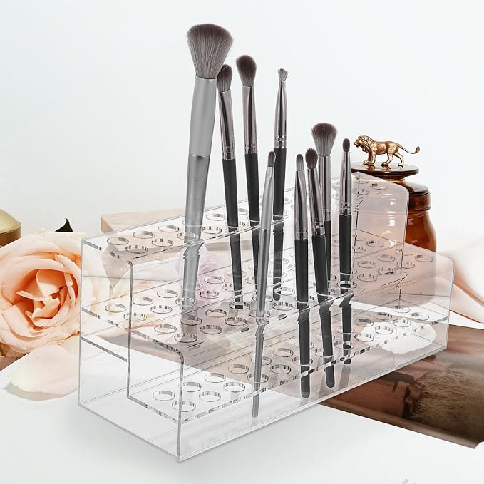 Tofficu Acrylic Multi-Slot Pen Display Holder, 48-Slots Transparent Desk Organizer for Pens, Markers & Brushes, Clear Acrylic Stand for Home Office & Art Supplies