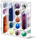 Cinnvoice Rock Display Case 20 Grids,Transparent Border, Square | Adjustable Acrylic Display Case, Crystal Organizer for Collectible, with Built-in Mirrored, Magnetic Door, Wall Mount