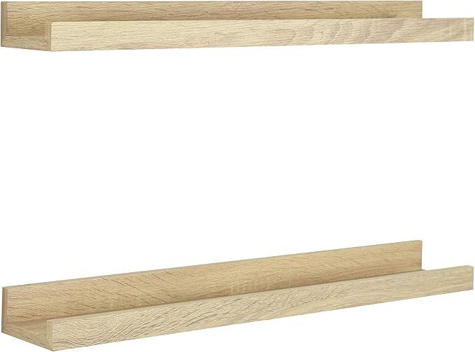 MCS Picture Ledge Shelf, Room Decor Floating Shelf, Natural Woodgrain, 23.75 Inch, Set of 2
