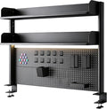 Clamp On Desk Pegboard Shelf - Metal Desktop Organizer Hutch with 2 Shelves | Storage and Display, Desk Add-On Shelf for Office, Dorm Room, Bedroom, Black, 23.6In