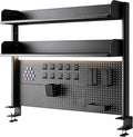 Clamp On Desk Pegboard Shelf - Metal Desktop Organizer Hutch with 2 Shelves | Storage and Display, Desk Add-On Shelf for Office, Dorm Room, Bedroom, Black, 31.4In