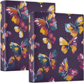 Colorful Purple Butterfly Binder 3 Ring 1.5 Inch Binder with Clipboard&Pockets, Hardcover Binders Heavy Duty Large File Folder for Office School Supplies - Holds 200 Sheets,2 PC