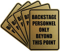 Portrait Round Backstage Personnel Only Beyond This Point Door or Wall Sign Easy Installation | Music | Concert | Festivals Sign (Brushed Gold) - Large (5 Pack)