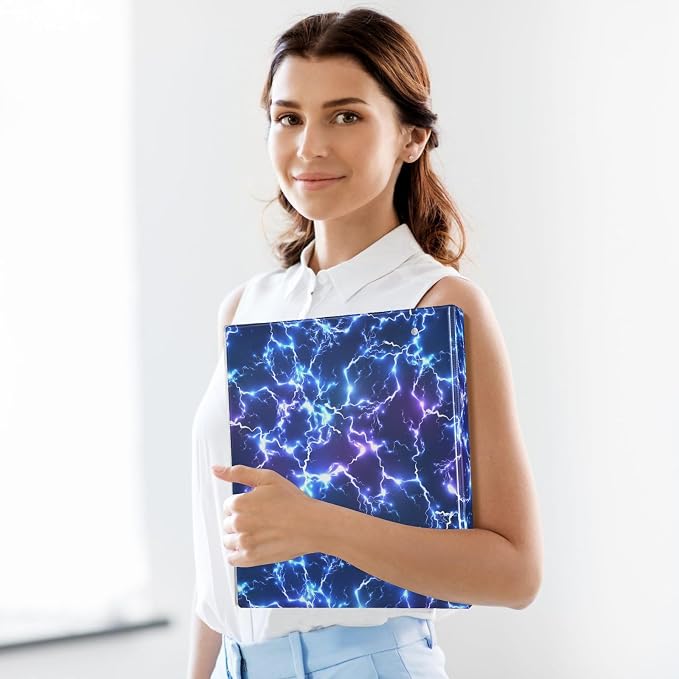 3 Ring Binder Blue Electric Lightning 1.5 Inch Three Ring Binder | Cute Binder with 3 Storage Pockets for Women School Office Supplies