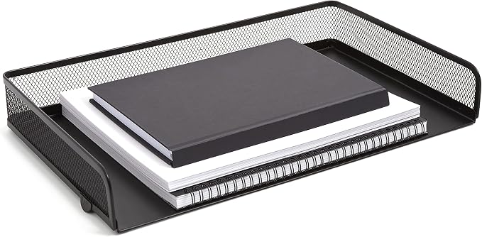 TRU RED Side‑Load Stackable Metal Letter Tray, Matte Black – Desktop Paper Organizer for Office Files & Documents