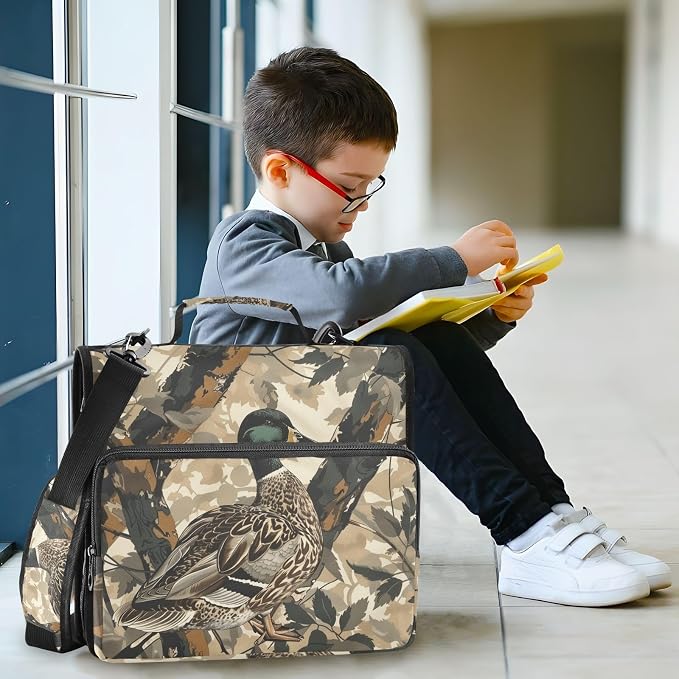 Duck Camo Camouflage Vintage 3 Ring Zipper Binder with Handle 1.5 inch Binder Organizer, Multi Pockets Office File Folder with Shoulder Strap 500 Sheet Capacity