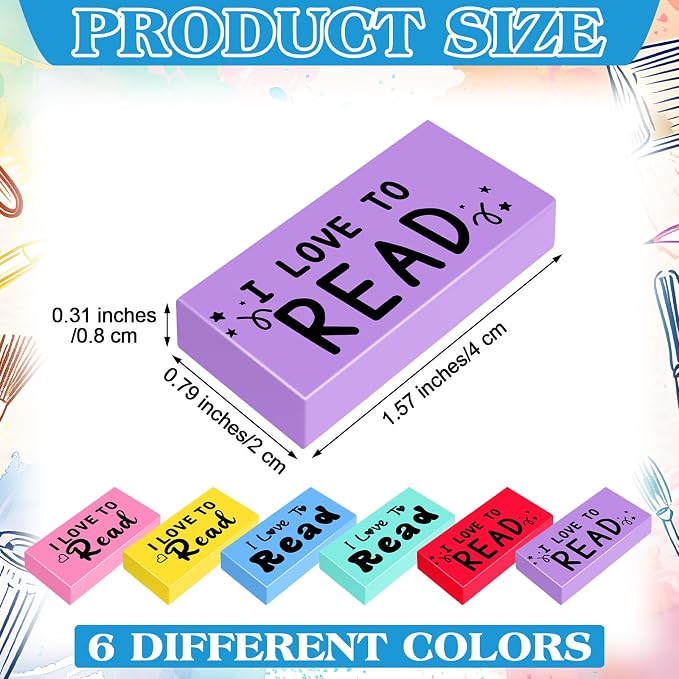 Dunzoom 300 Pcs Inspirational Erasers for Kids Back to School Gifts I Love to Read Small Colorful Pencil Erasers for Students Classroom Cute Motivational Gift for Drawing School Office Supplies