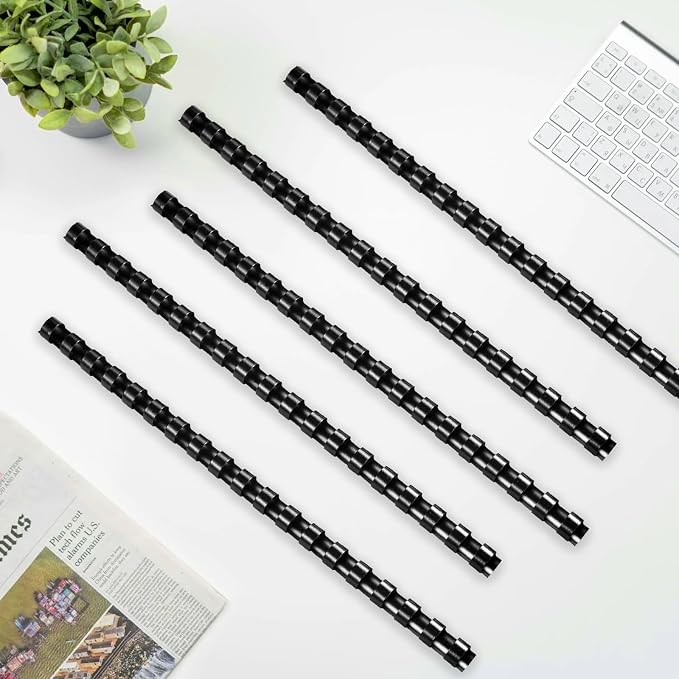 HOUYEE 100 Pack 3/8 Inch Plastic Binding Combs Spines, 19 Rings, Black | 10mm Binder Combs for Letter Size Paper, 60 Sheets Capacity , for Book Binder Office School Supplies