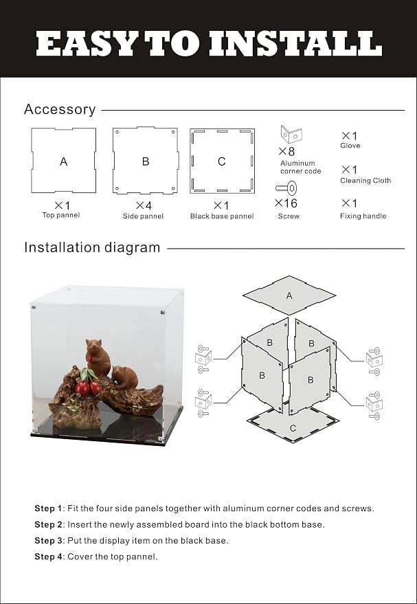 13 Inch Clear Self Assembly Acrylic Display Case | Cube Counter Tops Box Dustproof Protection Showcase, Display Box Storage Holder for Figurine Large Collectibles Basketball