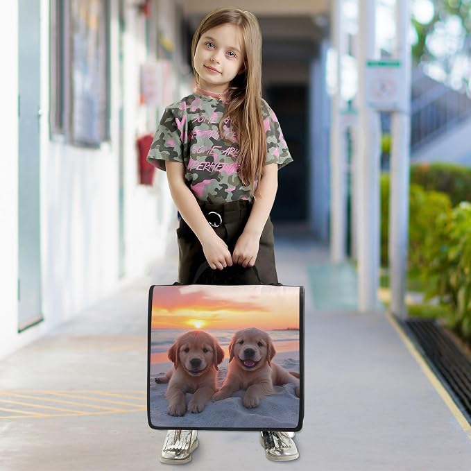 Custom Golden Retriever Puppy Dogs 3 Ring Binder Bag 1.5 inch Personalized Name Binder Organizer 500 Sheet Documents Storage for School Office