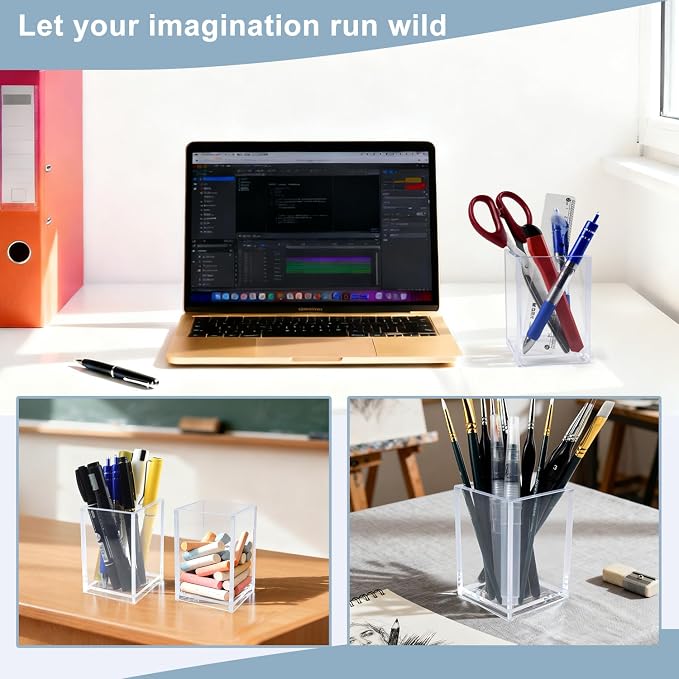 20 Pack Clear Acrylic Pen Holders, Bulk Pencil Cup Desk Organizers | Bulk Clear Cups For Classrooms, Offices, Makeup Brushes, Stationery, Teachers And Shared Workspaces