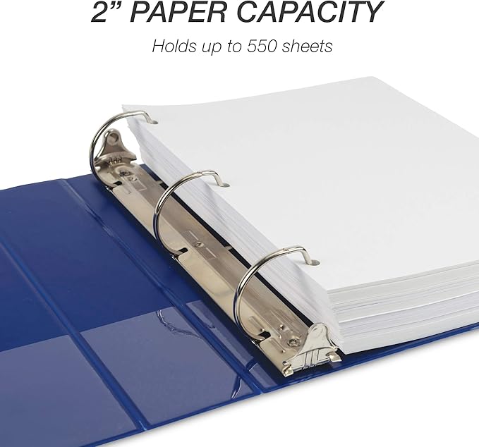 Samsill Durable 2 inch 3 Ring Binder, D Ring Binder, 100% Recycled Chipboard, Blue