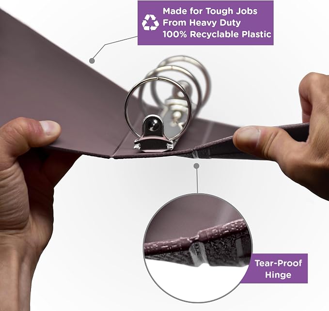 Carstens 1-Inch Heavy Duty 3-Ring Binder - Side Opening, Plum, Durable Plastic, Precision No-Gap Rings, Waterproof Cover, No Pockets, Holds 125 US Letter Sheets, BPA-Free, Made in USA (8712-3R)
