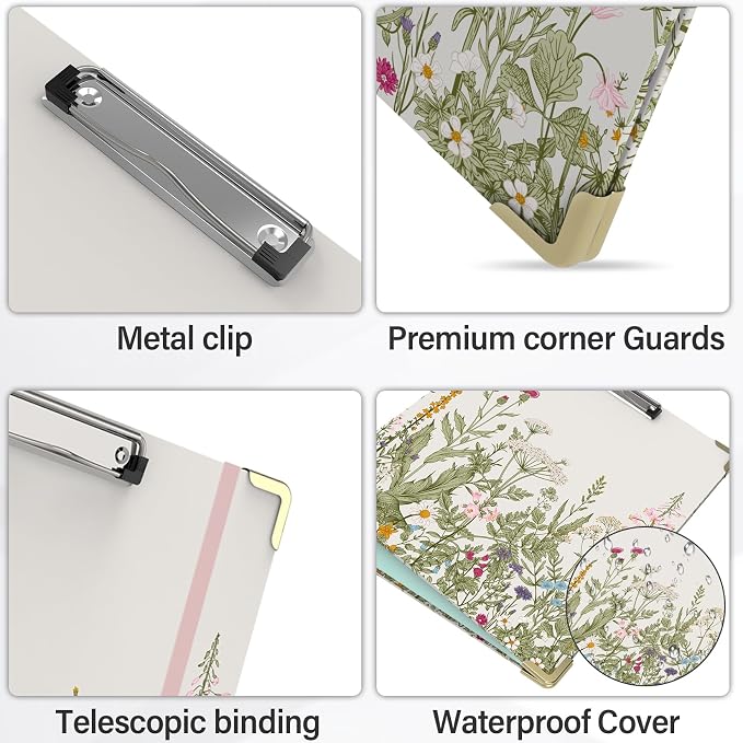 3 Ring Binder 3 Inch Round Ring Binder with 6 Tab Dividers，2 Interior Pockets，Cute Binder Clipboard with Storage, for School Office, Portfolio Organizer with Labels(Garden Flowers)