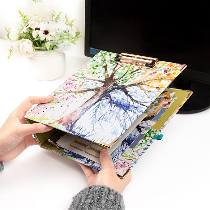 EYROZILL 2 Inch Mini 3 Ring Binder for 5.5" x 8.5" Paper with 5-Tab Dividers EYROZILL Cute Mini Binder for School/Office Supplies and Home, Season Tree