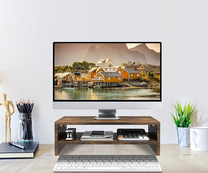 Zimilar Monitor Stand Riser, 2 Tiers Wood Laptop Computer Monitor Riser | for PC Screen, iMac, Desktop Screen Monitor Stand Riser with Storage for Home Office