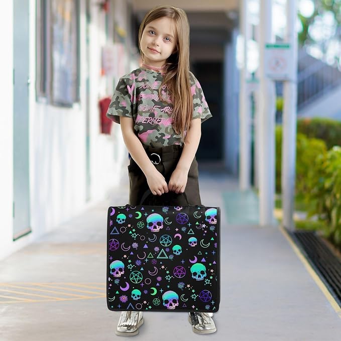 Magic Skull Binder Bag 3 Ring Zipper with Handle Shoulder Strap | for School Work Office Organizer Storage Case