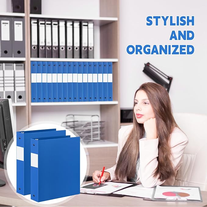 Henoyso 12 Pcs 1.5 Inch 3 Ring Binders, Letter Size,Blue | Binders Bulk, Holds 350 Sheets, Round Rings, Durable Flexible PP Plastic Covers, Pockets Labels, School Office Supplies