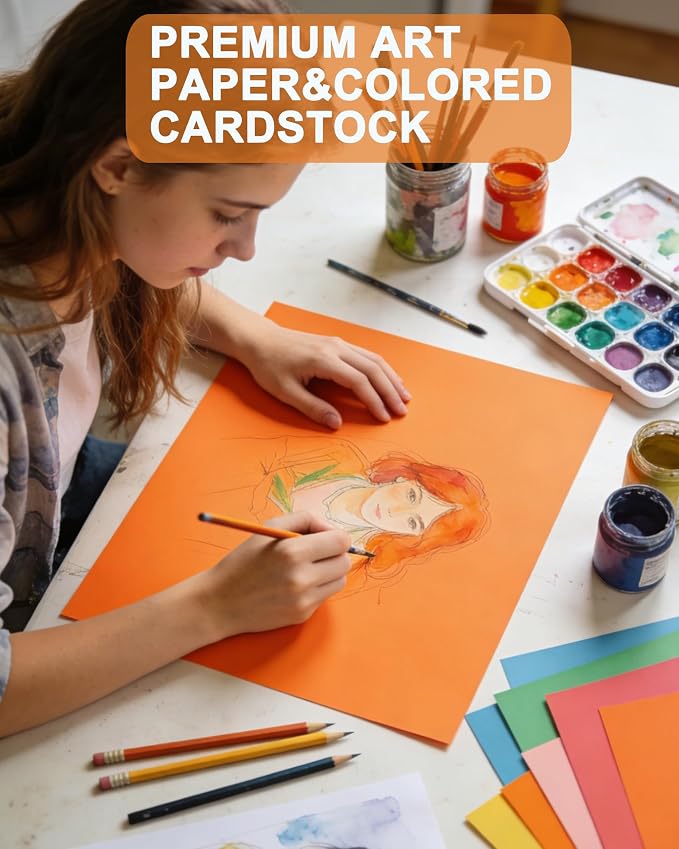 Veritas Orange Colored Cardstock, 8.5" x 11" Colored Card Stock, 110LB/199GSM Printer Paper, 100 Sheets, Colored Multi-Purpose Paper, for Inkjet & Laser Printing, Invitations,Art Projects & Crafts