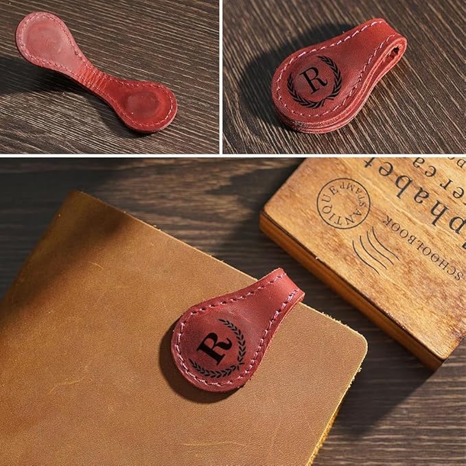 Personalized Magnetic Leather Bookmark, 26 Letters Custom Leather Bookmarks, Handmade, Leather Magnetic Bookmark for Book Lovers Readers Women Kid(Purple，N）
