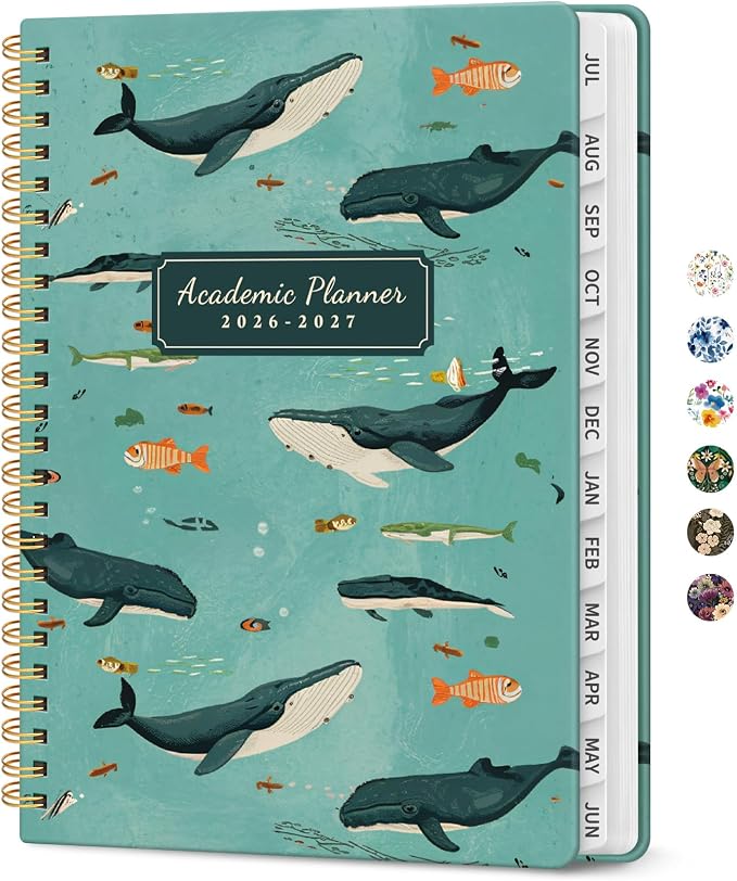 Taja Planner 2026-2027, Jul 2026-Jun 2027 Monthly & Weekly Calendar Planner | 8.5" x 11", Hardcover Academic Calendar, Teacher Student Agenda Book with Tabs, School Office Supplies, Depths Whale