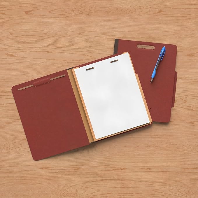 Amazon Basics Classification Folder with Prongs, Pressboard, 2 Dividers, 2-Inch Expansion, Letter Size, Red, Pack of 20, for Organizing Documents