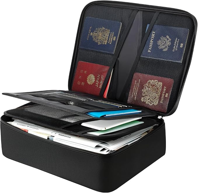 VEVOR Fireproof Document Box, 1832 ℉ Heat Insulated Fireproof & Waterproof Box with Lock, Portable Multi-Layer Home Office Travel File Storage Organizer, for Passports, Important Documents, Files