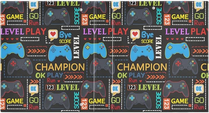 Aslsiy 3 Ring Binder 1.5 Inch Boy Pixel Start Play Round Clipboard Binder Decorative Harcover Binders Organizer for Office Supplies
