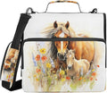 ALAZA Zipper Binder 3 Ring Horse Animal with Flowers Binder Organizer with Zipper and Shoulder Strap Large Capacity Multi-Pocket Trapper Keeper File Folder for Office Supplies