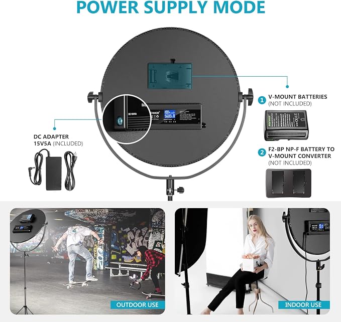 NEEWER LED Bi Color Studio Round Lighting, Ultra Thin Edge Flapjack Light | 18''/45.5cm, 70W, Dimmable Portrait Light, with AC Adapter, 2.4G Wireless Remote, Battery/Light Stand Not Included