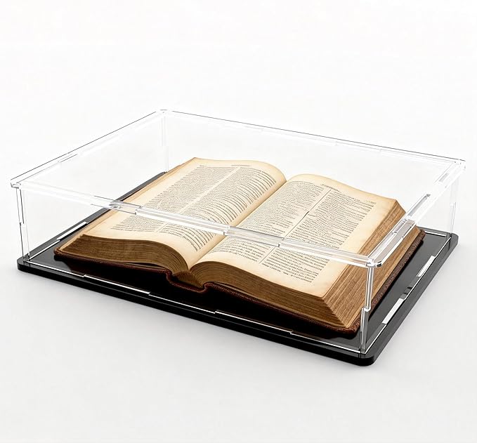 Acrylic Display Case, Clear Acrylic Display Box with Matte Base, Dustproof Collectible Showcase for Books, Stamps, Medals, Maps, Albums and Jewelries, 13 x 10 x 3 inch
