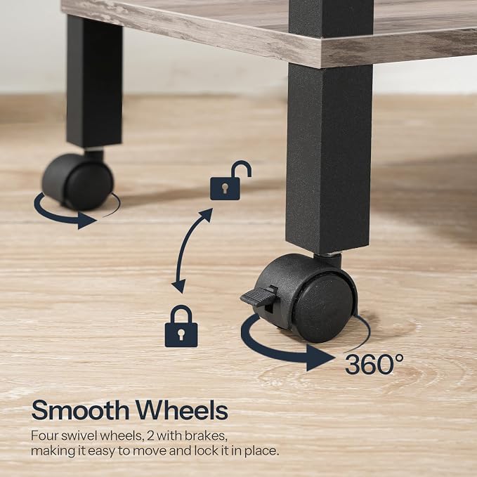 HOOBRO 2-Tier Printer Stand with Charging Station, Under Desk Printer Table, Printer Cart with Storage Shelves, Shelf for Small Spaces, for Home Office, Greige and Black BG38UPS01