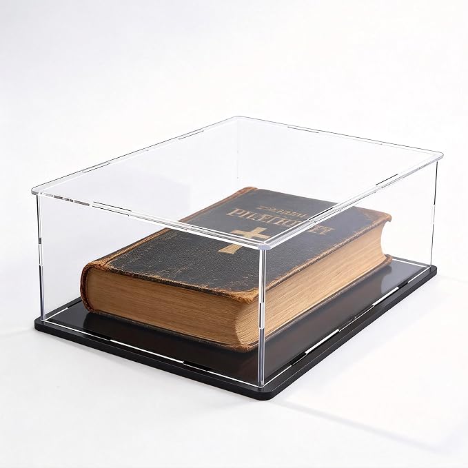 Acrylic Display Case, Clear Acrylic Display Box with Matte Base, Dustproof Collectible Showcase for Books, Stamps, Medals, Maps, Albums and Jewelries, 16 x 10 x 5 inch