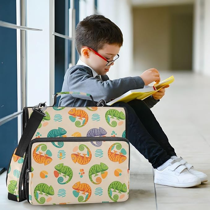 Chameleon Khaki Print Zipper Binder Bag 3 Ring with Shoulder Strap & Handle Multi Pocket Binder Organizer Bag Large Capacity for School Office Supplies