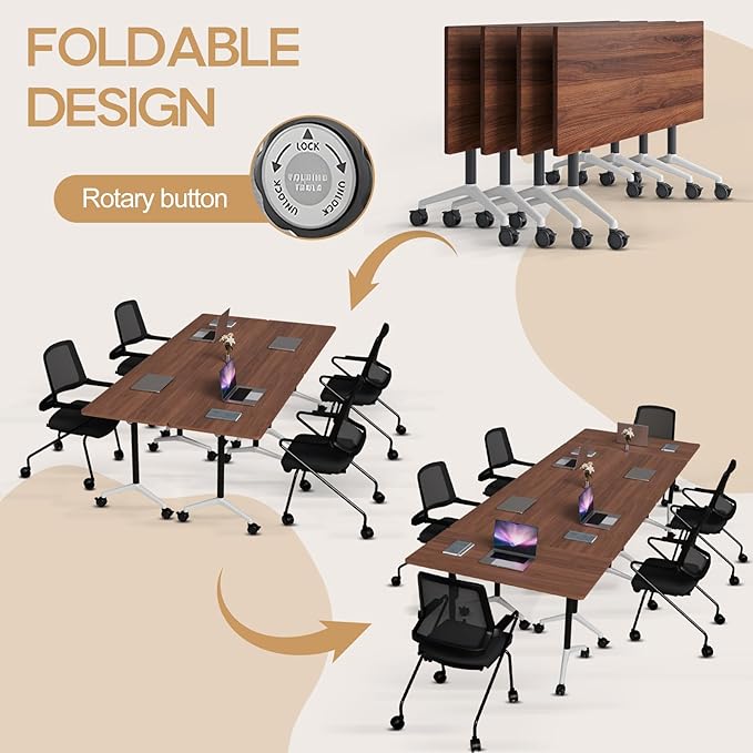 Folding Conference Table 4ft 5ft, Foldable Office Meeting Desk for 6 People, Multiple Sizes Colors Mobile Conference Room Table for Training Room School Business Furniture (4, Walnut, 47in)