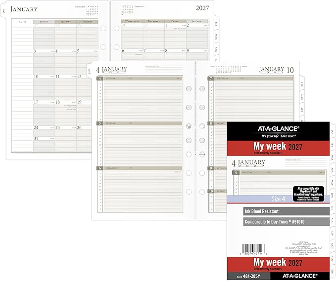 AT-A-GLANCE 2027 Planner Refill, Weekly & Monthly, 5.5" x 8.5", Desk Size 4, Tabbed, 7-Ring Loose-Leaf (481-285Y-27)