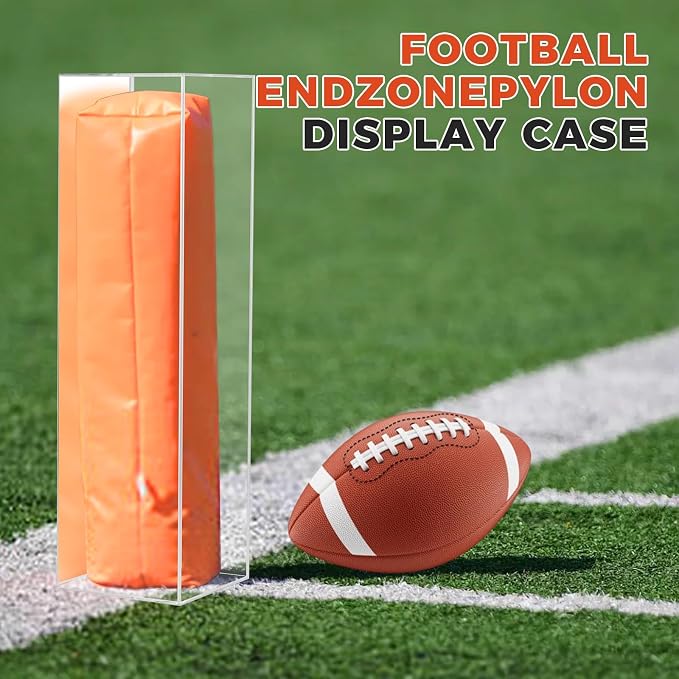 Clear Football End Zone Pylon Display Case with Mirrored, Acrylic Shadow Box for Football End Zone Pylon UV Protecting Game Day, 18.7" H x 5" L x 5" W