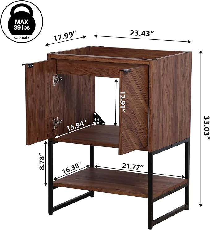 JONATHAN Y Juhl 23.5" Chevron Freestanding Bathroom Vanity Cabinet, Walnut | Modern Minimalist Design, 18" Deep 33" Tall, 2 Soft-Close Doors, Interior And Open Shelves, Sink Not Included