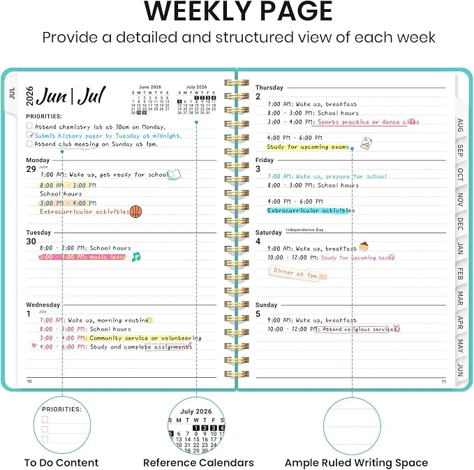 Taja Planner 2026-2027, Jul 2026-Jun 2027 Monthly & Weekly Calendar Book | 8.5" x 11", Hardcover Academic Calendar with Tabs, Teacher Student Agenda Book for School Office Supplies - Aquamarine