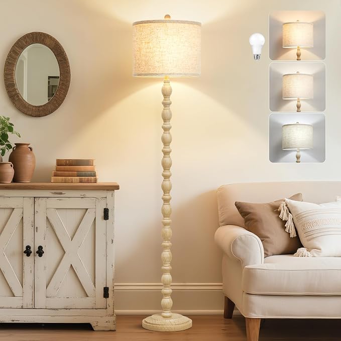 Luvkczc 62" Floor Lamps for Living Room, Adjustable Color Temperature Standing Lamp, Vintage Farmhouse Floor Lamp with Rotary Switch, Rustic Resin Tall Lamps for Living Room, Bedroom, Office, Corner