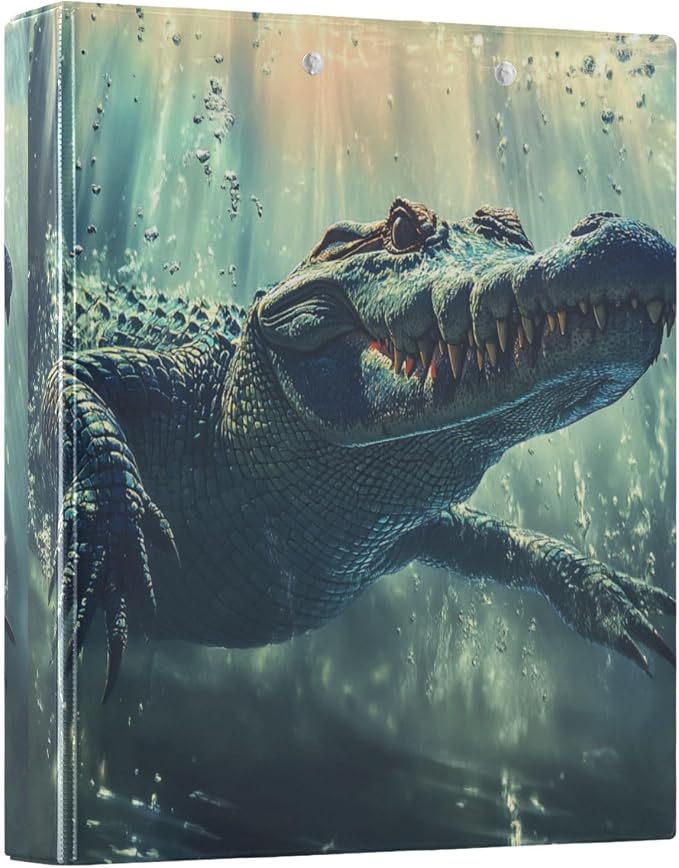Crocodile Alligator 3 Round Ring Binders Wild Animal | 1.5 Inch Binder with Clipboard, PVC Pockets, Work Organizer, Holds 200 Sheets for School Office 1 Pack