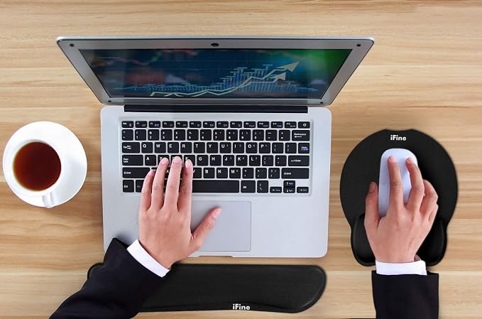 iFine Upgrade Enlarged Superfine Fiber Soft Smooth Memory Foam Ergonomic Mouse Pad & Keyboard Wrist Rest Comfortable for Desktop Laptop Mac Gaming Office School or Home for Stress Free Typing (Black)