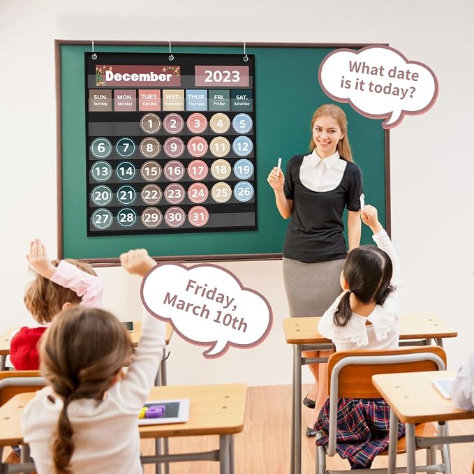 Boczif Monthly Classroom Calendar Pocket Chart (Black)