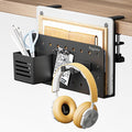 Desk Side Storage Organizer, Fits Flat Edge 0.4" to 2.2", Black | No Drill Under Desk Laptop Holder, Clamp on Desks Shelf with Pegboard Accessories, Hanging Laptop Mount