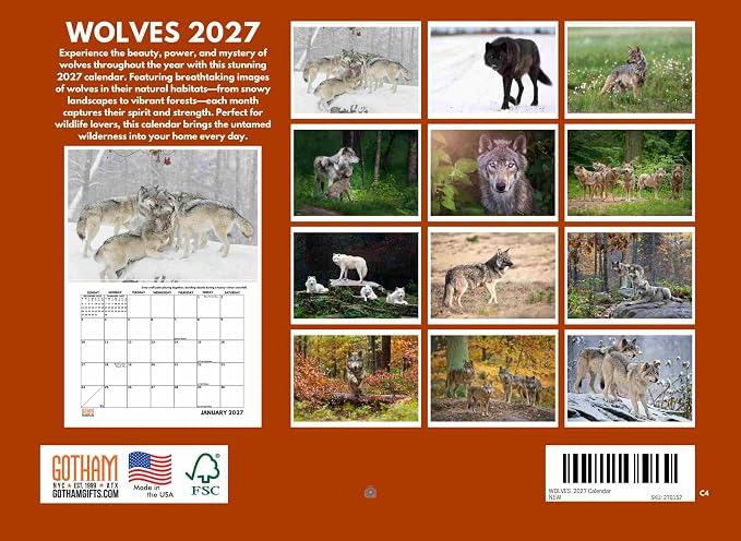 Wolf Calendar 2027 Wolves Monthly Wall Calender 12 Month
