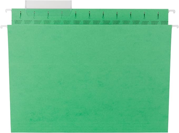 Smead TUFF Hanging File Folder with Easy Slide Tab, 1/3-Cut Sliding Tab, Letter Size, Green, 18 per Box (64042, Rod Color May Vary)