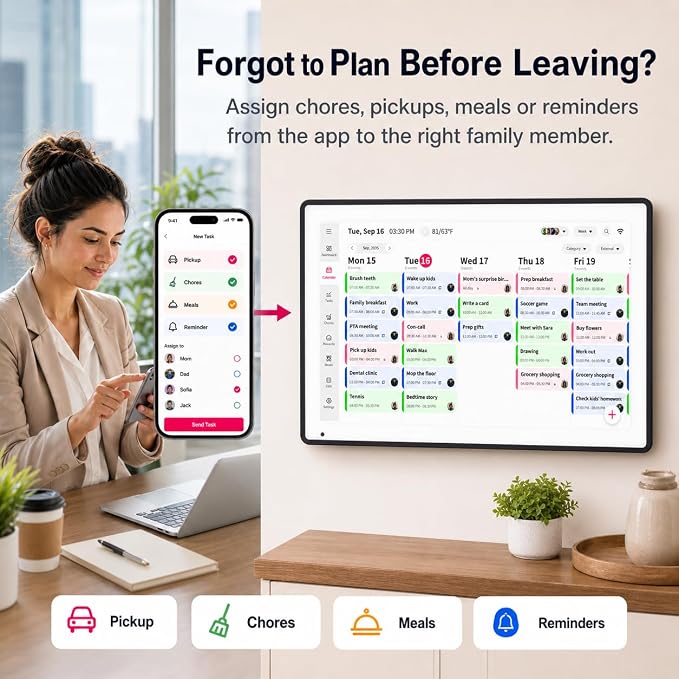 15.6 Inch Digital Calendar Wall Planner, Touch Screen WiFi Smart Electronic Planner with Third-Party Calendar Sync, Chore Tracker, Meal Planning, Family Digital Picture Frame, Gift for Mom Women
